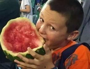 小孩吃瓜嘴红,小宝贝吃瓜嘴红萌态十足